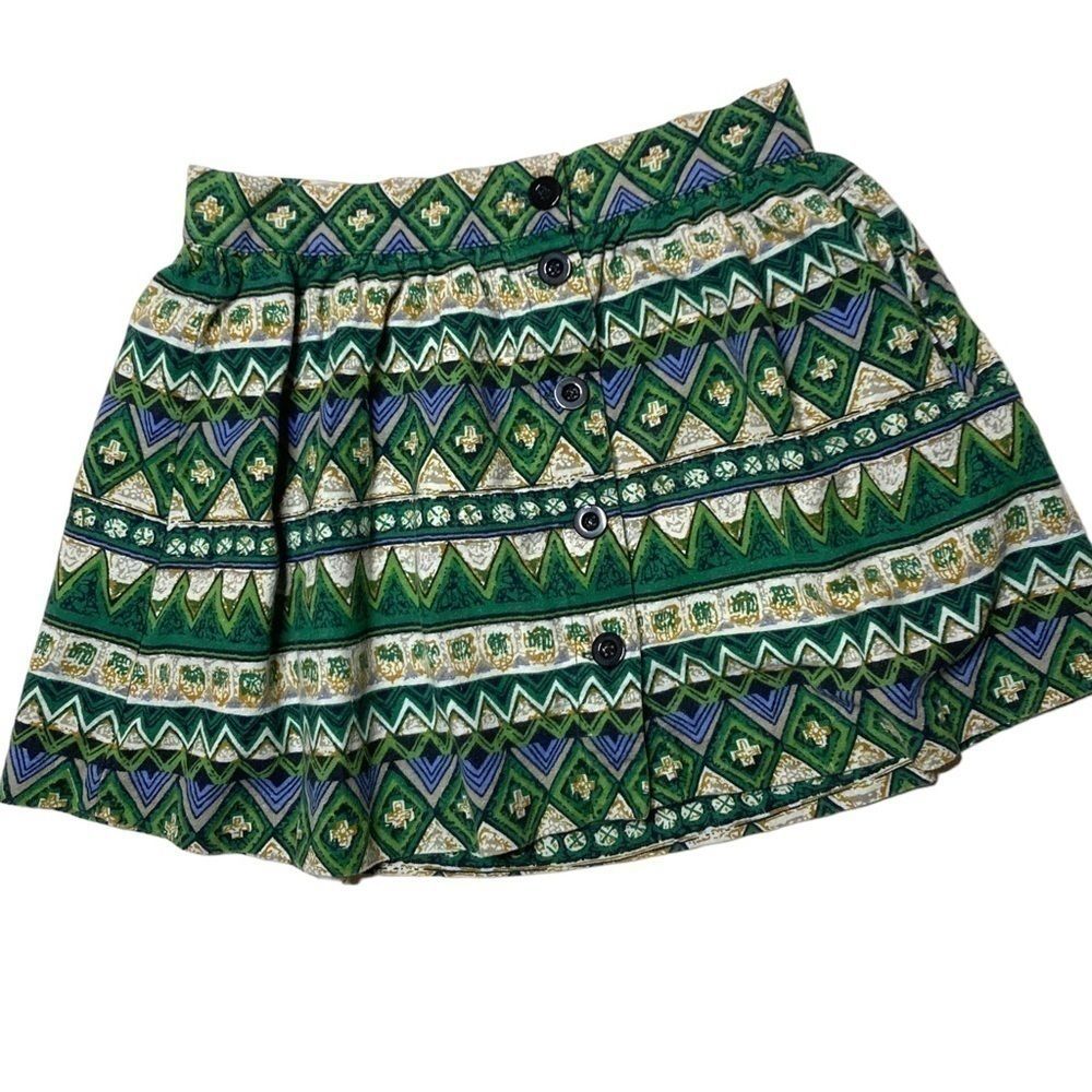 Forever 21 Boutique Green Mosaic Print Mini Skirt Sz Small Pockets Button Down